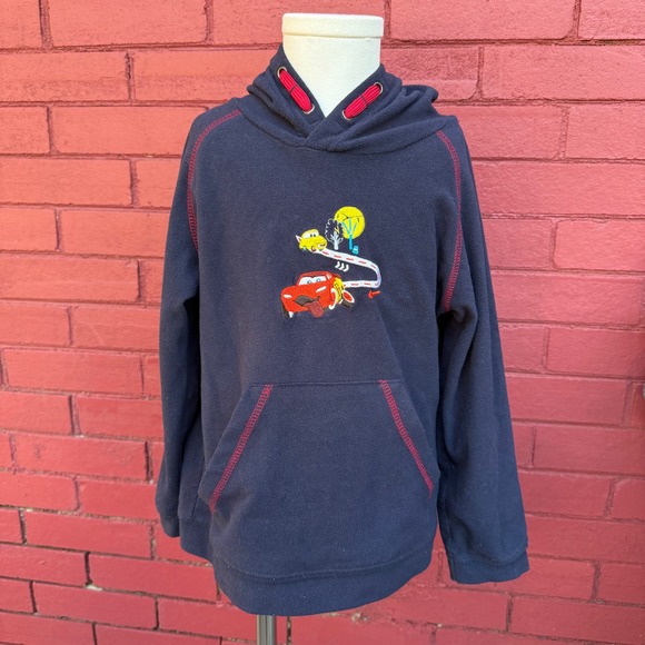 Vtg Y2K Disney Cars Lightning McQueen Fleece Hoodie Boys Size 5 Navy Embroidered